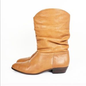 80's Nine West Tan Leather Slouch Mid Calf Boots